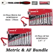 Sidchrome 14 Pce Metric & 13 Pce AF Ring & Open End Spanner Sets 6-19mm 1/4"-1"