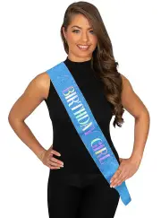 Blue Glitter Birthday Girl Party Sash