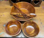Vintage Pomerantz Wood Salad Bowl Set Made in Vietnam Pre-owned