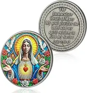 The Immaculate Heart of Mary Christian Challenge Coin Jesus Bible Coin Luke 1:46-47 Jesus God Christian Prayer Token Art Pocket Bible Verses Jesus Religious Gifts for Men & Women