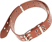 [FRCOLOR] Double Grommet Adjustable Belt for Women Brown Wide PU Punk Style Waist Belt with Modern Flair for Enhancing Your Look Comfortable Occasions
