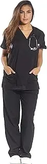 Just Love Women's Scrub Sets Six Pocket Medical Scrubs (V-Neck with Cargo Pant), Black, Small