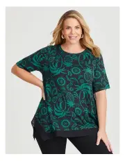 [Taking Shape] Bamboo Floral Chiffon Top in Capri Breeze/Navy