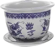 KITANDOVE Blue and White Porcelain Flowerpot Simple Flowerpots Nursery Plant Pot Plant Pot with Tray Outdoor Flowerpot Ceramic Flowerpots Indoor Flowerpot Garden Planting Tools Bonsai Pots
