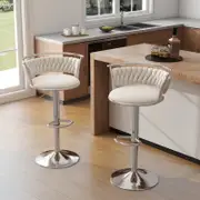 SERENITà Silver Swivel Upholstered Velvet Adjustable Height Counter Stool with Metal Frame Snow White (Set of 2)