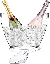 Ice Bucket, Wine Cooler Bucket, Drink Bucket with Handle, Wine Bucke & Beer Bucket with Scoops, Clear Oval Bar Ice Cooler Container, Large Ice Buckets for Parties, Barbecues, Picnics