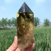 690g Natural yellow crystal Obelisk Carved Quartz Crystal Wand Point