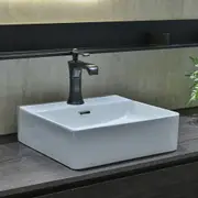 410*420*130mm Rectangle Gloss White Ceramic Above Counter Basin with 1 Tap Hole