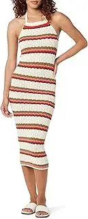 [The Drop] Women's Jayla Sleeveless Crochet Midi Dress, Birch Stripe, L