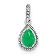 14k White Gold Pear Emerald and Real Diamond Pendant
