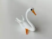 SWAN~White~ Mini Collectible Hand Blown Art Glass Figurine~Handmade Tiny Animal