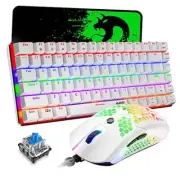 80% Mechanical Gaming Keyboard and Mouse Mousepad,3 in 1 Gaming White Rainbow