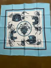 HERMES Scarf Carr Vintage Blue Silk 148