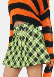 [Trickz N' Treatz] Slime Haunted To Meet U Plaid Mini Skirt