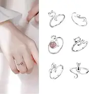 6pcs Cat Crochet Ring,Crochet Rings for Crocheting Adjustable Crochet Tension Ring for Finger,Ring for Finger Yarn Guide,Cute Cat Themed Knitting Crochet Loops for Women