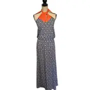 Mudpie Leighton Maxi Dress Sz Medium Navy White Orange 3 Way Geometric New Beach