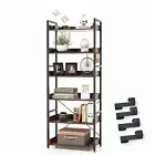 6-Tier Bookshelf w/ 4 Hooks Industrial Storage Bookcase Tall Freestanding Shelf