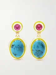 [Emily P. Wheeler] Emily P. Wheeler - Bernadette Janice 18-karat Gold Enamel And Multi-stone Earrings - Turquoise - One size One size Blue