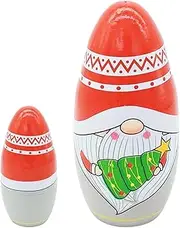 Nesting Dolls - 5X Swedish Nisse Nesting Doll Set - Christmas Nesting Doll Craft Ornaments, Scandinavian Tomte Gnome Decor for Tiered Tray Shelf Tabletop Fireplace