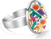 [FVQL] Stainless Steel Ring for Girls, colorful pattern seafood fish