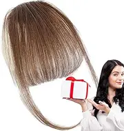 HELVES Bang Clip in Human Hair | Human Hair Bangs Extensions - Clip on Air Bangs, Neat Bangs Hair Extension, Natural Color Fringe Hairpieces Hair Bangs for Daily Wear, Refer to description, brown