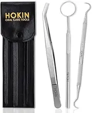 Dental Tools by HOKIN Plaque Remover for Teeth Cleaning Tool Dental Care Kit Tooth Filling Repair Set Stainless Steel Dental Picks for Men Women Kids and Pet Care (3 Pcs Examination Set)