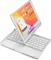 360 Rotatable Keyboard Case for iPad 9th 8th 7th Generation 10.2 inch, iPad Air 10.5 inch 3rd Gen, iPad Pro 10.5 Keyboard Case with Touchpad, Backlits Trackpad Keyboard Case,Silver