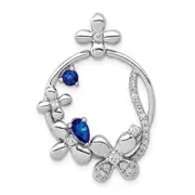 14k White Gold Real Diamond u0026 Sapphire Circle Flowers Pendant