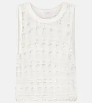 [Brunello Cucinelli] Brunello Cucinelli Open-knit jute and cotton-blend top AU 18 white