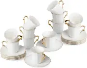 Stackable 12-Piece Espresso Cup and Saucer Set with Gift Box - White & Gold
