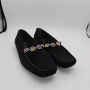 Stuart Weitzman Ladies Beaded Slip On Flats Black Suede Loafer Shoes 5.5