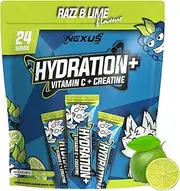 Nexus Hydration+ Electrolyte Powder Sachets, Alternative for Hydralyte Tablets, Taurine, Potassium, Magnesium, Sodium Citrate, Gluten Free, Zero Fat, Vitamin C, B1, B3, B6, E, 8g (Pack of 24), Raspberry Lime