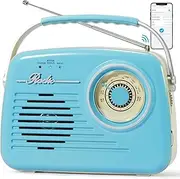 Radios Portable Am Fm, Small Retro Vintage Radio Bluetooth, AA Battery Powered Radio or Plug in The Wall, Support SD Card AUX USB MP3 Player for Home/Outdoor (Blue)