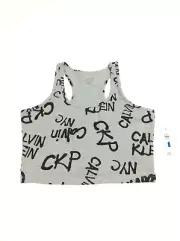 Calvin Klein Performance Stretch Gray Black Racer Back Sports Bra Womens Sz L
