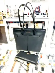 Michael Kors Jet Set Travel Medium Double Pocket Tote Bag+Continental Wallet Set