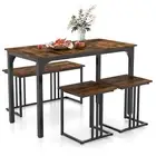 Giantex 4 Pcs Dining Table Set w/ Wooden Table & Bench & 2 Stools Kitchen Cafe