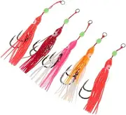 Tuna Soft Lure for Sea Fishing Jigging Rigs with Sequins and Luminous Bean, 5pcs Silica Baits, Easy to Use, Attracts, Includes 2 Hooks, Random Colors, 13cm Length