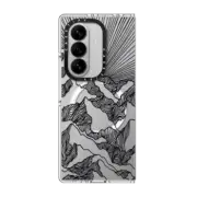 Galaxy Z Fold7 Clear Magnetic Case AIM HIGH 1, MOUNTAINS B&W MINIMALIST NATURE ILLUSTRATION