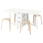 NORDEN / KYRRE table and 4 stools, white/birch, 26/89/152 cm