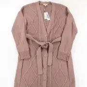 L'Agence NWT Cotton/Poly Knitted Long Open Cardigan Sweater Size M Light Brown