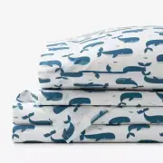 Company Kids Whale School Blue Multi Organic Cotton Percale Full Sheet Set