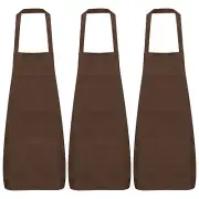 9pcs Plain Bib Aprons Washable Aprons Kitchen Cooking Aprons Brown