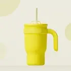 Yellow 14oz Insulated Tumbler with Handle & Straw - 304 Stainless Steel Car