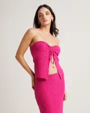 Josie Crochettie Tie Front Top in Lipstick Pink