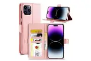 For Apple iPhone 15 Plus SupRShield Wallet Leather Card Holder Flip Protective Shockproof Case Cover (Rose Gold)