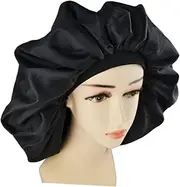 SAFIGLE Extra Large Double Silk Satin Solid Color Sleeping Hat for Women Hair Organizing Cap Prevents Frizz and Maintains Moisture for Curly Hair Care Black