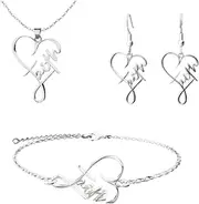 [Satori Imports] Faith Heart Design Jewelry Set, Adjustable Stainless Steel Necklace Bracelet and Earrings, Hypoallergenic, Silver with Gift Box, 17.5, 7.5, 1.77, Stainless Steel, No Gemstone
