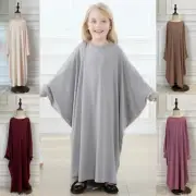 Kids Girls Prayer Dress Muslim Abaya Islamic Caftan Khimar Robe Kaftan Ramadan