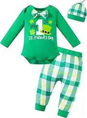 [Yruiz] Baby Boys My First St. Patrick's Day Outfit Infant Clover Bodysuit Lucky Charm Pants with Hat