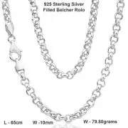 Belcher Chain Real 925 Sterling Silver Filled Solid Rolo Link Necklace 65cm